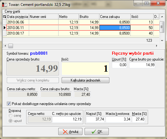 c. w konfiguracji programu określamy Poziom zabezpieczenia minimalnej marży możliwe opcje to <brak kontroli>, <ostrzeganie>, <blokada> d.