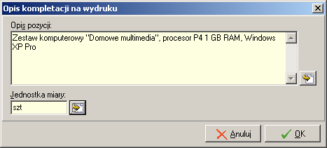 Wystawiając fakturę użytkownik może włączyć parametr (wstawić fajkę) "Kompletacja na wydruku" decydując tym samym, że podczas wydruku faktury nie będą drukowane pozycje faktury zapisane w komputerze