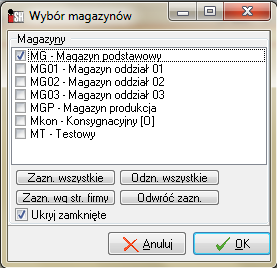 W konfiguracji programu w grupie ZAMÓWIENIA znajduje się parametr: Zamówienia do dostawców: Stan mag.