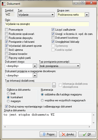 10.2. Słownik dokumentów Słownik ten zawiera zestaw dokumentów magazynowych używanych w systemie.