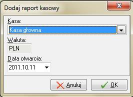 11.2. Raporty kasowe Okienko pozwalające przeglądać, edytować, dodawać nowe raporty kasowe wyświetlamy wybierając z menu głównego Płatności Raporty kasowe.