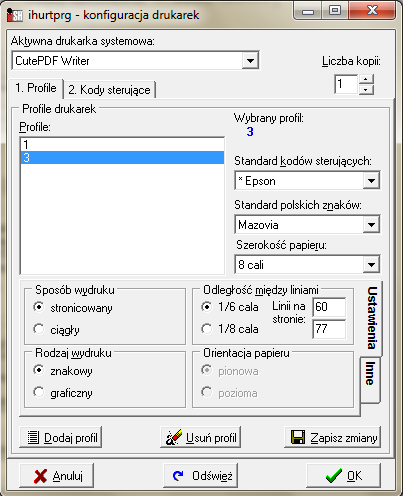 UWAGA techniczna wydruki stricte graficzne są produkowane tylko dla dokumentów dla klientów zewnętrznych firmy (faktura, dok magazynowe, zamówienia). Na podglądzie wyglądają inaczej niż znakowe.