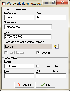 Użytkownik tworzony w danej grupie (przypisany do danej grupy) otrzymuje taki zestaw uprawnień, jaki miała grupa.
