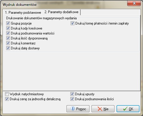 drukowanie podsumowania ilości 2. Zakładka 2.Parametry dodatkowe : Czy grupować (łączyć w jedną) pozycje tego samego towaru?