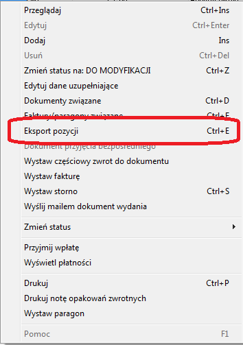 Eksport pozycji wydania Program udostępnia użytkownikom możliwość eksportu pozycji z dokumentu wydania do pliku wymiany (ihurt używa plików w formacie XML).