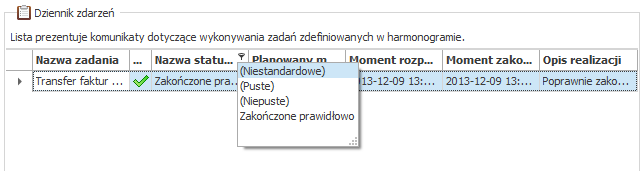 Rysunek 16. Widok zadania zakończonego sukcesem Jeśli na liście statusów występuje dużo rekordów, użytkownik może je filtrować lub sortować. W tym celu należy wybrać interesującą nas kolumnę np.