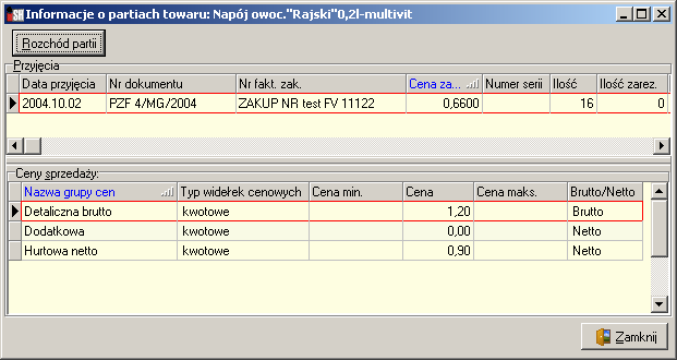 Informacja, z jakiej dostawy (partii) pochodzi wydawany, sprzedawany towar. Podczas przeglądania pozycji dokumentów wydań, faktur sprzedaży można podglądnąć, z jakiej dostawy partii pochodził towar.