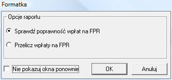Symfonia Handel 4 / 5 Następnie należy w kartotece Zakup zaznaczyć dokumenty, dla których mają zostać dokonane naliczenia i wybrać z menu Zestawienia\ Wykonaj raport\ opcję Przeliczanie wpłat na FPR.