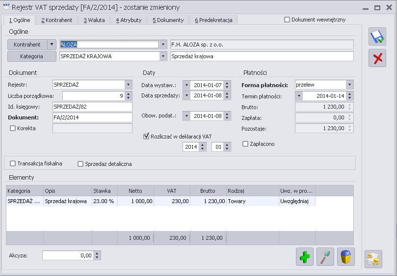 Moment powstania obowiązku podatkowego Comarch ERP Optima Na