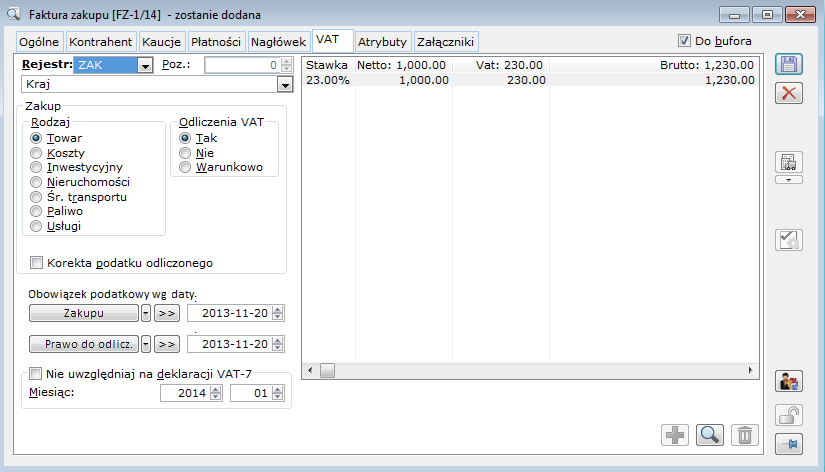 Prawo do odliczenia VAT naliczonego Comarch ERP XL Wersja 2014.