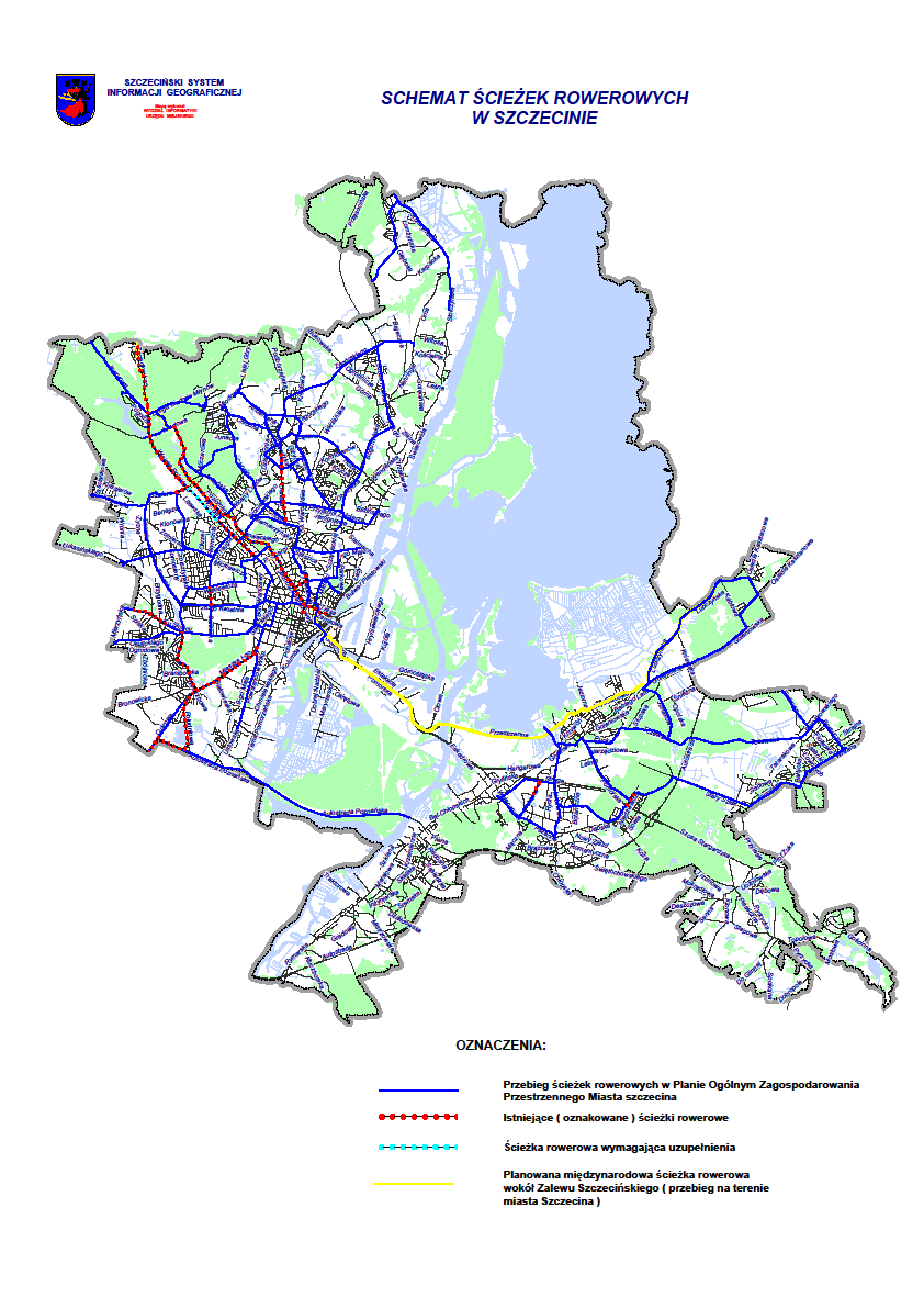 Rys. nr 61. Schemat ścieżek rowerowych w Szczecinie źródło: strona internetowa www.szczecin.pl.