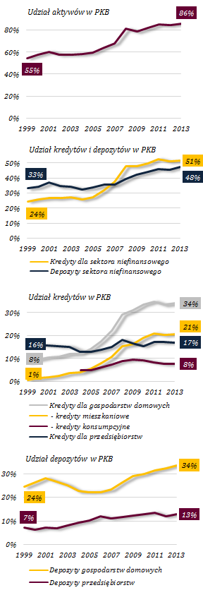 Rosnąca rola sektora bankowego w gospodarce Wykres 13. Rola sektora bankowego w gospodarce Rola banków w gospodarce systematycznie rośnie, o czym świadczy m.in.