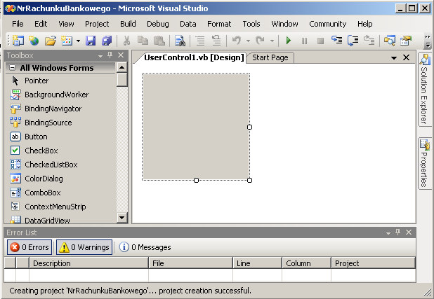 30 Po wywołaniu polecenia New Project z menu File w oknie Templates wskazujemy ikonę Windows Control Library, a w polu tekstowym Name wpisujemy nazwę tworzonego formantu.