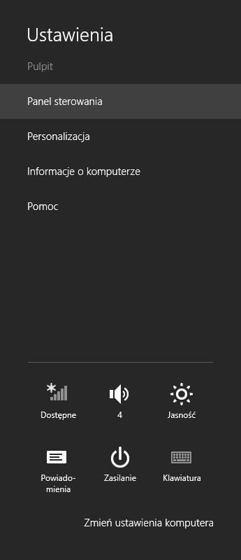 Konfiguracja połączenia 1) Przesuwamy kursor myszy do prawego dolnego rogu