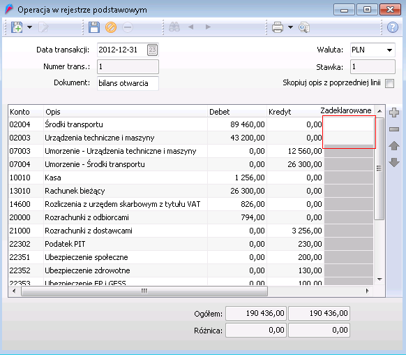 14. Transakcje bankowe należy wprowadzić z menu: Zadania > Bank > Rejestr bankowy.