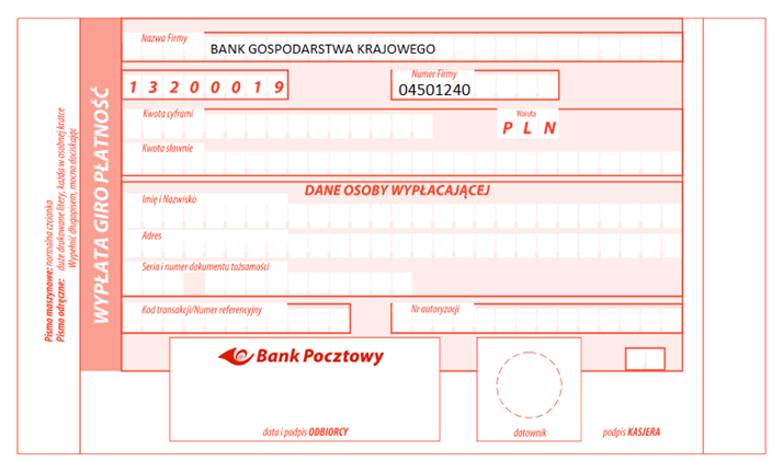 4. Wzór formularza wypłaty Giro płatność oraz szczegółowe zasady jego wypełniania określone zostały w ust. 5-6. 5. Wzór formularza wypłaty Giro płatność : 7.