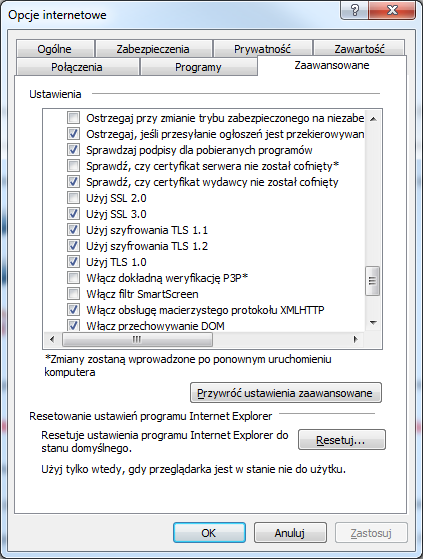 SSL Narzędzia > Opcje