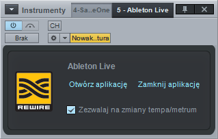 Aby uaktywnić inne mżliwe kanały wyjściwe wirtualneg instrumentu: Otwórz knsletę naciskając [F3] na klawiaturze, ptem twórz panel instrumentów (dmyślnie twarty) klikając przycisk Instr.
