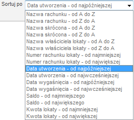 Z poziomu listy lokat istnieje możliwość bezpośredniego przejścia do szczegółów depozytu oraz do opcji jego zerwania, zaś na dole ekranu (pod listą), znajduje się przycisk będący odnośnikiem do