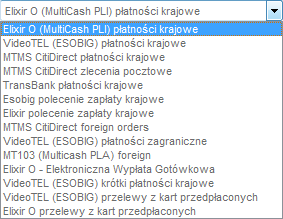 Import pliku Możliwe jest zaimportowanie plików z różnymi typami zleceń i w zapisanych w wielu formatach, między innymi Elixir-0, Videotel lub MT-103.