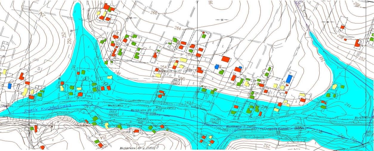 Rys. 11. Symulacja zasięgu powodzi Figure 11. Simulation of flood extent Rys. 12. Parcela utworzona na podstawie mapy numerycznej Figure 12. A longwall created on the basis of the digital map 8.