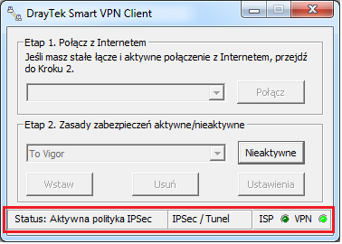 3. Zainicjowanie połączenia Wybierz odpowiedni profil a następnie kliknij przycisk Aktywne.