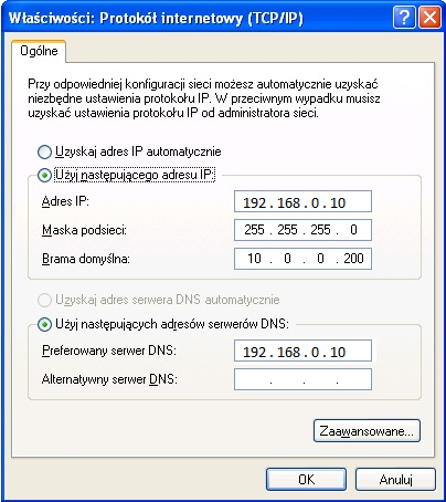 3. Wybieramy Użyj następującego adresu IP.