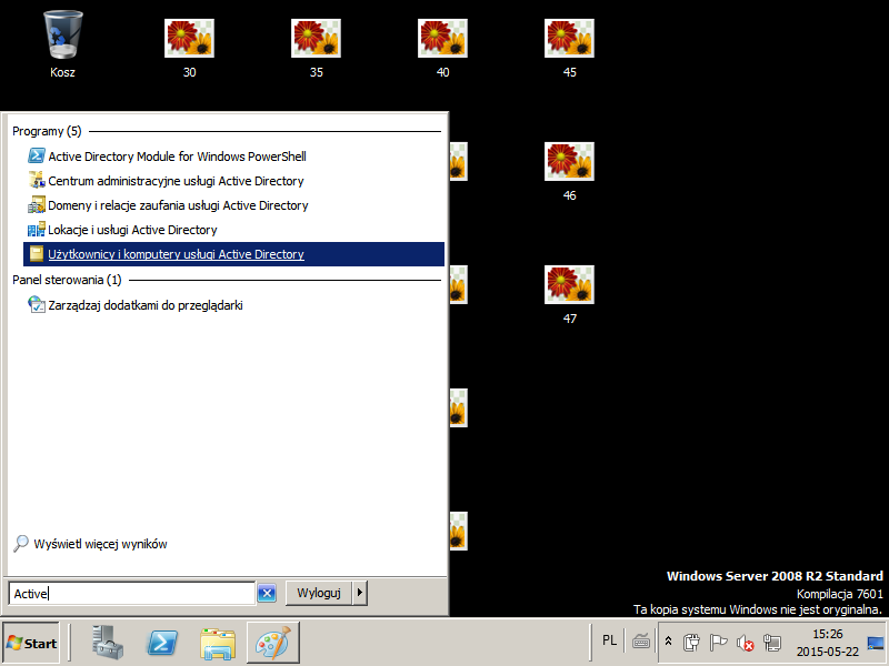 11. Klikamy Start wyszukujemy Active Directory i