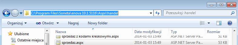 Okno definicji raportu (wydruku) Wybrany wzorzec wydruku znajduje się w katalogu C:\Program Files\Soneta\enova 10.?.???? \Aspx\handel i ma nazwę KPKW do dokumentu handlowego z nr faktury.aspx.