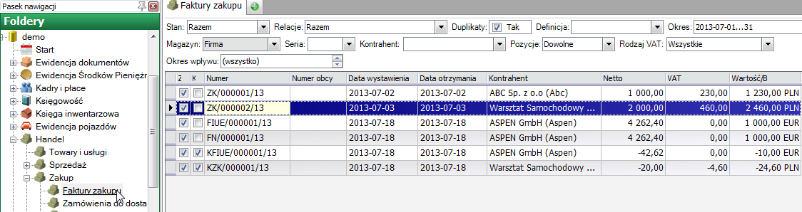 Zakup Dotyczy tylko modułu Handel W systemie enova są dwa obiegi dokumentów zakupowych.