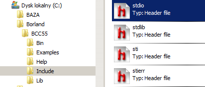 4. Lokalizacja domyślnych plików nagłówkowych Domyślne pliki nagłówkowe znajdują się w katalogu z plikami nagłówkowymi kompilatora.