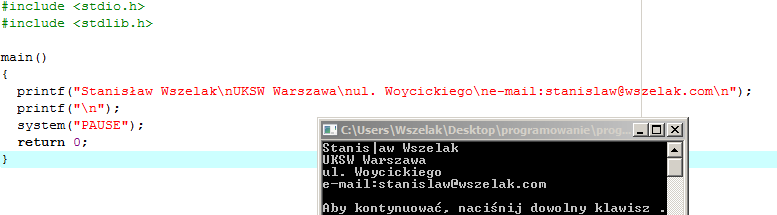 \n przejście do nowego wiersza a) z wielokrotnym wykorzystaniem funkcji