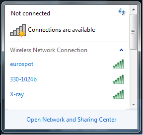 2. Kliknij ikonę połączenia Kliknij ikonę połączenia sieci bezprzewodowej w obszarze powiadamiania Windows. 3. Wybierz z listy punkt dostępowy do połączenia, a następnie kliknij Connect (Połącz).