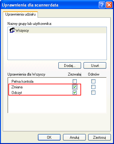 Przygotowanie przed rozpoczęciem użytkowania 1 Utwórz folder o nazwie daneskanera na dysku C. 2 Kliknij prawym przyciskiem myszy folder daneskanera i wybierz opcję Udostępnianie i zabezpieczenia.