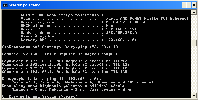 3. Sprawdź ustawienia poprzez polecenie "ipconfig /all" (z wiersza poleceń). 4.