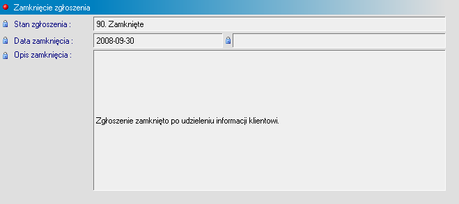 32 Instrukcja obsługi programu Asystent Hotline 3.2.1.4 Widok Zamknięcie Widok Zamknięcie zawiera informacje na temat zamknięcia zgłoszenia (rysunek 3.12).