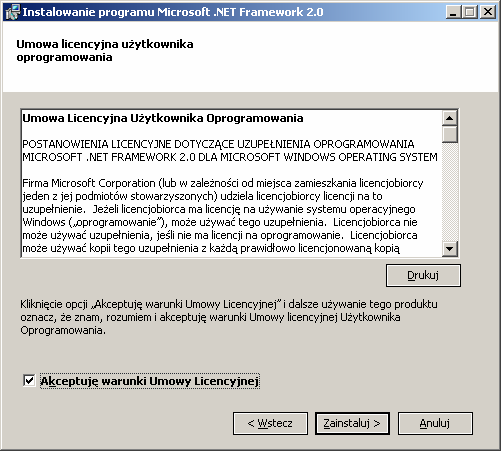 Instalacja programu 5 1.3.1 Instalacja środowiska.net Po kliknięciu łącza Microsoft.NET Framework nastąpi przekierowanie na stronę firmy Microsoft, z której moŝna pobrać środowisko.net w wersji 2.