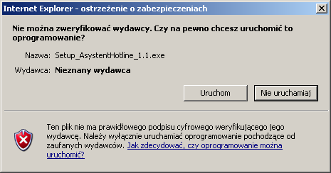 8 Instrukcja obsługi programu Asystent Hotline Aby dokończyć import certyfikatu, naleŝy kliknąć przycisk Zainstaluj certyfikat.