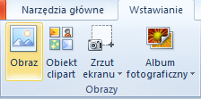 Do dokumentów możemy wstawiad: Obrazy (zdjęcia) Cliparty Kształty Obiekty SmartArt (schematy organizacyjne, grafy, itp.