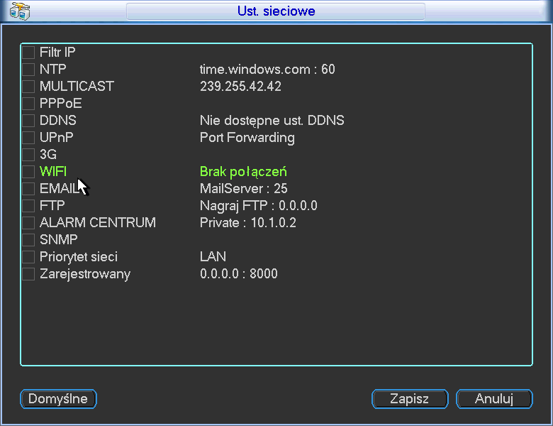 Rysunek 5-24 5.3.5.8 WIFI Możesz podejrzeć status połączenia WIFI w interfejsie ustawień sieciowych. Zobacz rysunek 5-25. Możesz podejrzeć bieżący status połączenia i adres IP jeśli jest połączenie.
