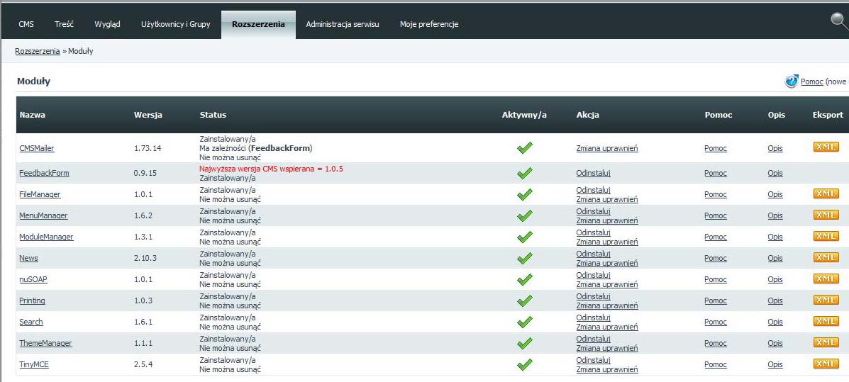 Moduły ROZSZERZENIA Moduły rozszerzają CMS i dostarczają zróżnicowaną funkcjonalność.