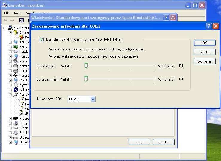 Wejdź w zaawansowane aby zmienić a)numer portu b)wielkość buforów transmisji i odbioru na