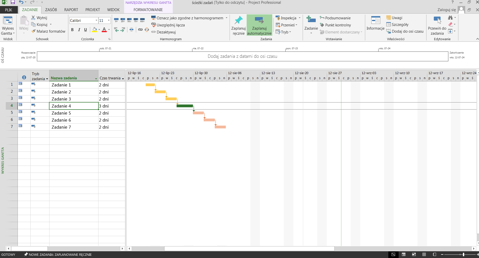 Wyświetlanie danych projektu Śledzenie ścieżek zadań W programie Project 2013 możesz tworzyć rzeczowe, kolorowe, profesjonalne raporty bez konieczności eksportowania danych do innego programu.