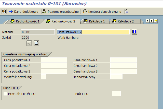 Tworzenie materiału MM01 Rachunkowość 2 W tej zakładce