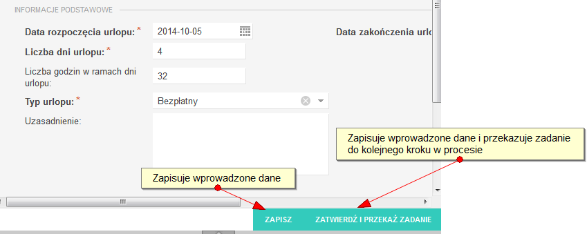 Zakłada się, że pracownik ma możliwość wskazania jako osobę wnioskującą o urlop siebie lub pracownika względem, którego pełni funkcje przełożonego.