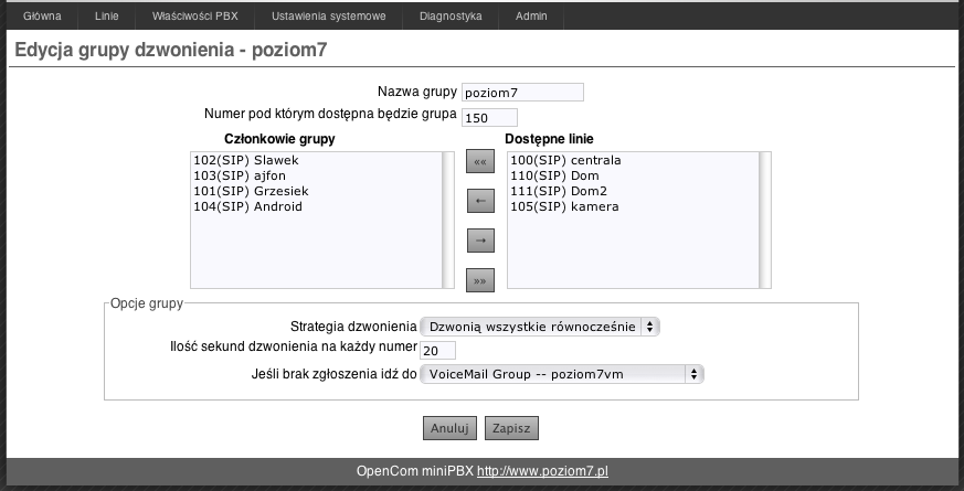 OpenComPBX 18 5.2.3 Dialplany Dialplany skupiają w sobie reguły połączeń wychodzących. Są mechanizmem dyskryminacji połączeń wychodzących dla wybranych abonentów.
