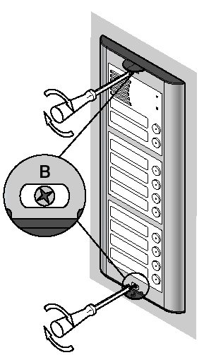 INSTALACJA Odkręcić górną śrubę A uchwytu i otworzyć panel. Wykonać połączenia do płyty z zaciskami według schematu połączeniowego (rys. 8).