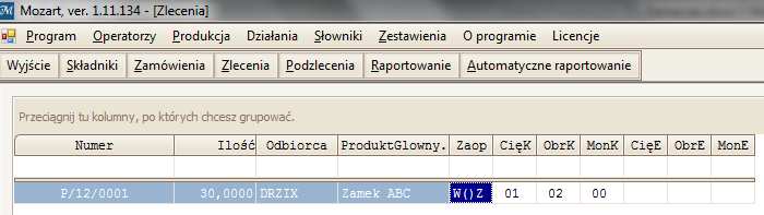 Punkt Zaopatrzenie zmienił kolor i pojawiły się na nim literki W(oznacza, że wydano) oraz Z (oznaczająca zakończenie prac) (rys. 35).