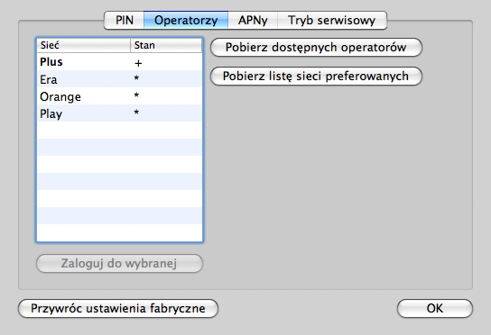 Wybór operatora sieci Proszę wybrać ikonę Preferencje, zakładka Operatorzy.