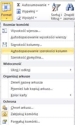 Można też skorzystać z funkcji Autodopasowanie, dzięki której kolumna zwiększa się lub zmniejsza w zależności od długości tekstu, jaki się w niej znajduje.